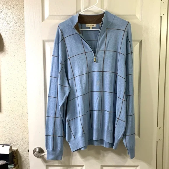 Peter Millar Light Blue Sweater Zippered Turtleneck Pullover - Picture 4 of 4